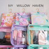 Hanging Toiletry Bags side by side showing Ivy, Willow and Haven (from left to right) by Mindful Marlo
