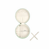 Travel Jewellery Case in Mint colour open with measurements
