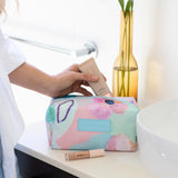 Spacious cosmetic makeup bag in box-shape, with design by Australian artist Jade fisher - from the Fleur collection.