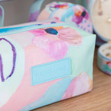 Spacious cosmetic makeup bag in box-shape, with design by Australian artist Jade fisher - from the Fleur collection.
