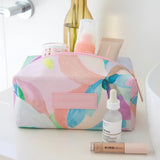 Spacious cosmetic makeup bag in box-shape, with colourful pastel design by Australian artist Jade fisher - from the Romy collection.