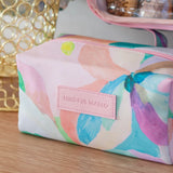 Spacious cosmetic makeup bag in box-shape, with colourful pastel design by Australian artist Jade fisher - from the Romy collection.