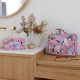 Set of hanging toiletry bag and box makeup bag in Willow design