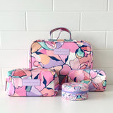Mindful Marlo set of toiletry cosmetic bags and jewellery case in design Willow